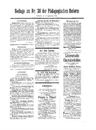 Anzeigen : Beilage zu Nr. 38 der Pädagogischen Reform