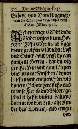 Gebedt und Dancksegginge/ van der Minschwerdinge unses leuen Heren Jesu Christi.