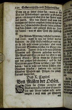 Das X. Capitel. Von Mästen der Ochsen