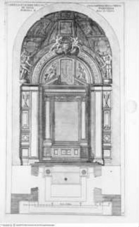 Disegni di vari altari e cappelle nelle chiese di Roma con le loro facciate fianchi piante e misure de più celebri architetti, Tafel 36: S. Pudenziana, Cappella Caetani, Schnitt, Grundriss