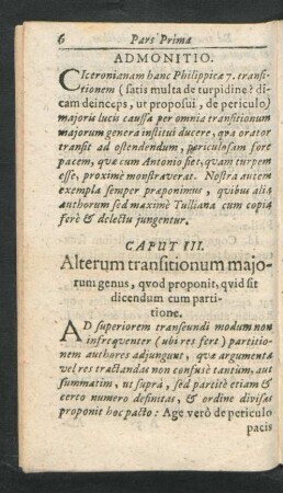 Caput III. Alterum transitionum maiorum genus, quod proponit, quid sit dicendum cum partitione.