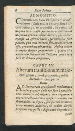 Caput III. Alterum transitionum maiorum genus, quod proponit, quid sit dicendum cum partitione.