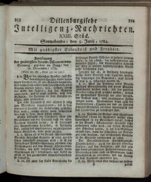 XXIII. Stück. Sonnabends: den 5. Junii, 1784.
