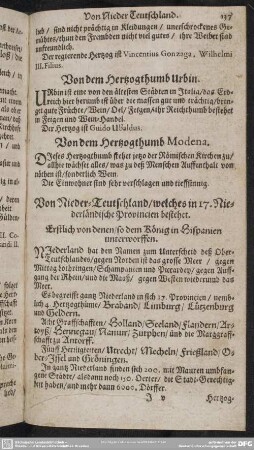 Von Nieder-Teutschland, welches in 17. Niederländische Provincien bestehet