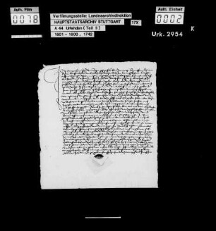 Konrad Obenuß zu Benningen, wegen Beteiligung am Bauernaufruhr zum Verlassen des Amts Marbach verurteilt, jedoch auf Fürbitten des Junkers Jakob von Bernhausen gegen eine Geldstrafe von 3 fl und die Zusage, Wehr und Harnisch abzulegen, begnadigt, schwört U. und verspricht, fortan keine Wehr außer einem abgebrochenen Brotmesser zu tragen und offene Zechen zu meiden.