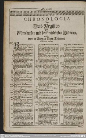 Chronologia Oder Zeit-Register, Fürnehmsten und denkwürdigsten Historien, welche sowol im Alten als Neuen Testament beschrieben werden