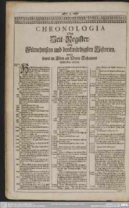 Chronologia Oder Zeit-Register, Fürnehmsten und denkwürdigsten Historien, welche sowol im Alten als Neuen Testament beschrieben werden