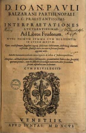Interpraetationes luculentissimae ad libros feudorum