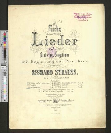 No. 3: Das Geheimniss : von A. F. von Schack; für eine hohe Singstimme mit Begleitung des Pianoforte; op. 17