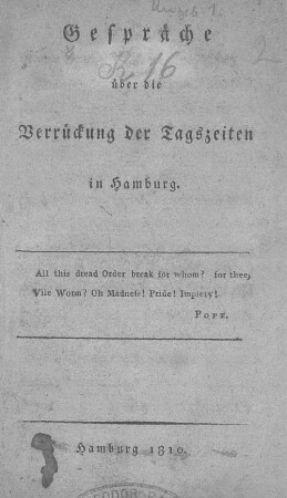 Gespräche über die Verrückung der Tageszeiten in Hamburg