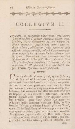 Collegium III. Persecutio in reigionem Christianam orta autore ...