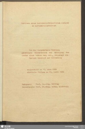 Probleme einer technisch-ökonomischen Analyse im Aufbereitungsbetrieb