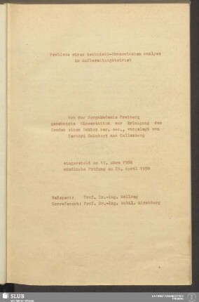 Probleme einer technisch-ökonomischen Analyse im Aufbereitungsbetrieb