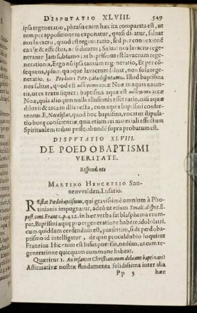 Disputatio XLVIII. De Poedobaptismi Veritate