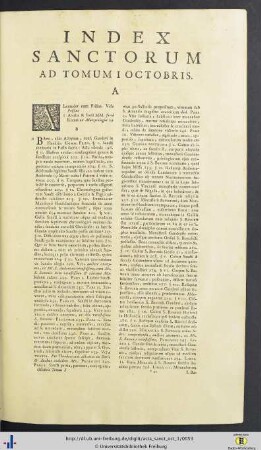 Index Sanctorum Ad Tomum I Octobris.