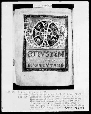 Missale — Zierseite mit symbolischen Darstellungen um das Monogramm VD, Folio 80verso