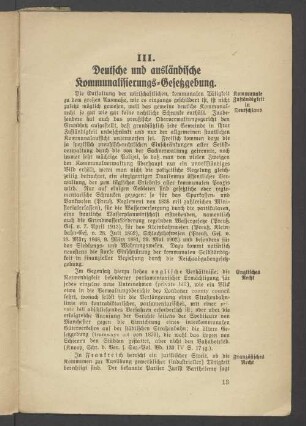 III. Deutsche und ausländische Kommunalisierungs-Gesetzgebung.