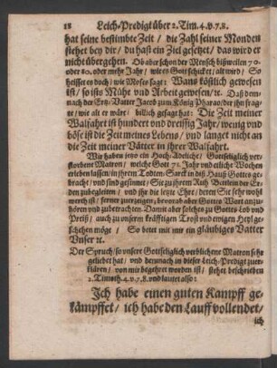Der Spruch/ [...] stehet beschrieben 2. Timoth. 4. v. 7. 8. und lautet also: