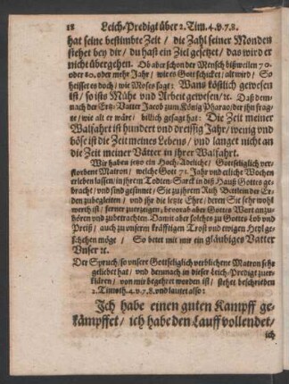 Der Spruch/ [...] stehet beschrieben 2. Timoth. 4. v. 7. 8. und lautet also: