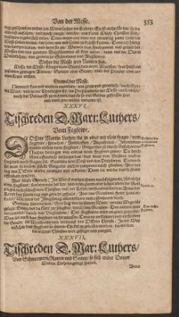 XXXVI. Tischreden D. Mart: Luthers/ Vom Fegfewr.