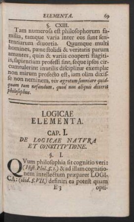 Cap. I. De Logicae Natura Et Constitutione