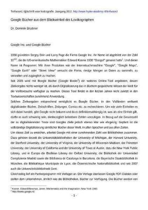 Google Bücher aus dem Blickwinkel des Lexikographen