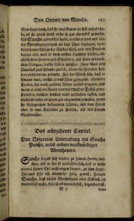 Das achtzehente Capitel. Don Qvixotens Unterredung mit Sancho Panßa, [...].
