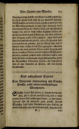 Das achtzehente Capitel. Don Qvixotens Unterredung mit Sancho Panßa, [...].