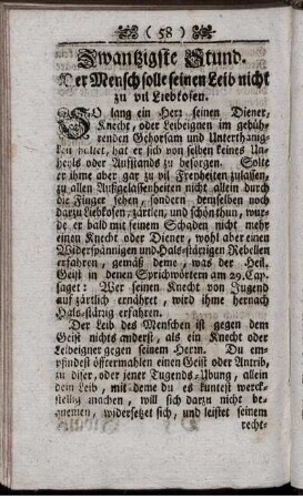 Zwanzigste Stund. Der Mensch soll seinen Leib nicht zu viel liebkosen
