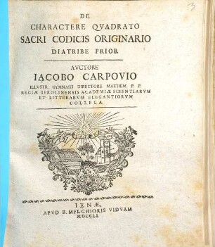 De charactere quadrato sacri codicis originario diatribe prior