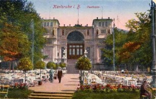 Postkartenalbum. "Karlsruhe i. B. Festhalle". Festhalle