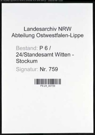 Sterberegister Standesamt Witten-Stockum