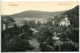 Marienbad. Ortsteil mit Villa "Luginsland" über den Stadtgarten