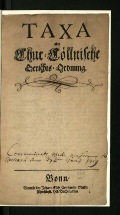 Taxa oder Chur-Cöllnische Gerichts-Ordnung