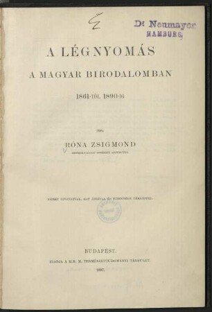 A légnyomás a Magyar Birodalomban : 1861-től 1890-ig