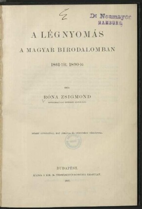 A légnyomás a Magyar Birodalomban : 1861-től 1890-ig