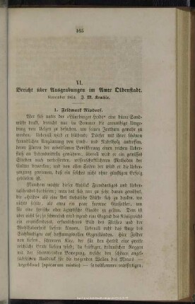 VI. Bericht über Ausgrabungen im Amte Oldenstadt : November 1854