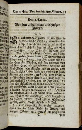 Das 3. Capitel. Von den anhaltenden und hitzigen Fiebern.