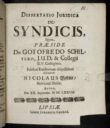 Dissertatio Iuridica De Syndicis