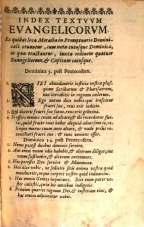 Promptuarium Morale Super Evangelia Dominicalia Totius Anni : Ad Instructionem Concionatorum, Reformationem Peccatorum, Consolationem Piorum ; Ex Sacris scripturis, SS. Patribus, & optimis quibusque authoribus studiose collectum ; In Duas Partes Divisum, [2]. Pars Aestivalis