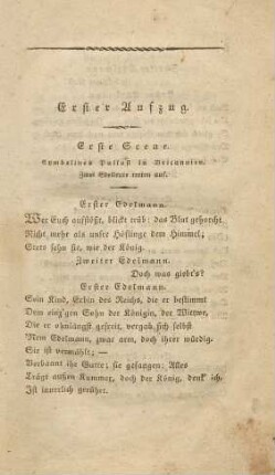 Erste Scene. Cymbelines Pallast in Britannien. Zwei Edelleute treten auf