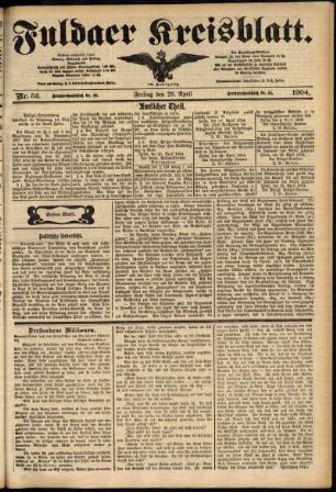 Erste Ausgabe vom Freitag, den 29. April 1904.