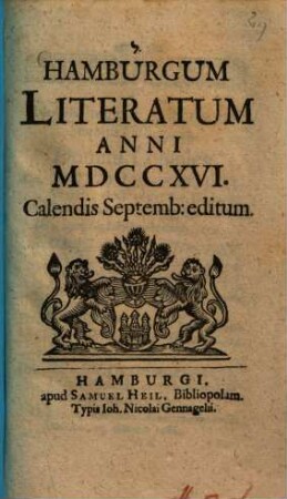 Hamburgum literatum anni ..., 1716 : Calendis Septemb. editum