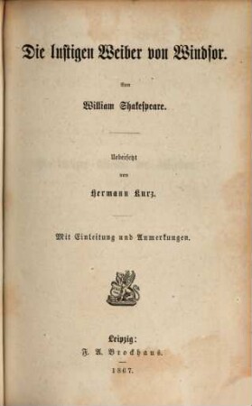 William Shakespeare's dramatische Werke, 4. Die lustigen Weiber von Windsor