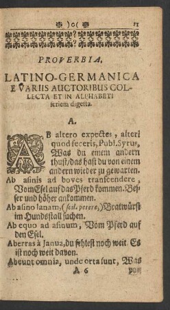 Proverbia. Latino-Germanica E Variis Auctoribus Collecta Et In Alphabeti seriem digesta