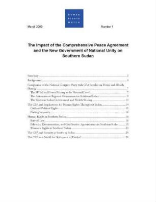 The impact of the comprehensive peace agreement and the new government of national unity on southern Sudan