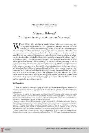 75: Mateusz Tokarski : Z dziejów kariery malarza nadwornego*