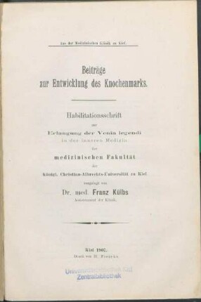 Beiträge zur Entwicklung des Knochenmarks