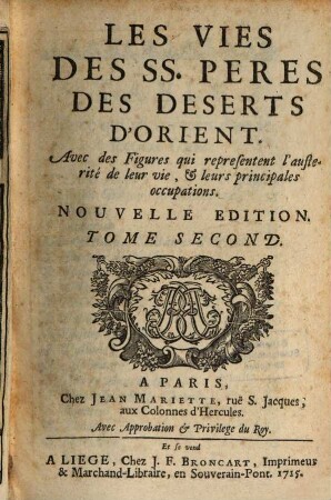 Les Vies Des SS. Peres Des Deserts D'Orient, 2