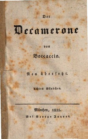 Der Decamerone von Boccaccio : Neu übersetzt. 8